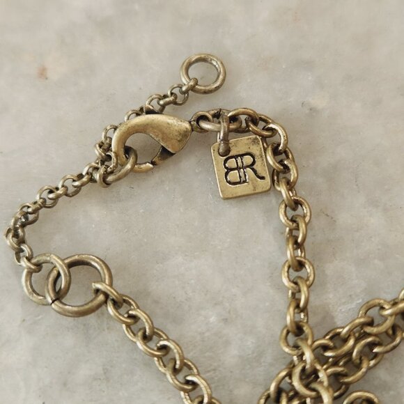 Banana Republic Iridescent Rhinestone Floral Cluster Pendant Aged Gold Tone - Picture 5 of 5